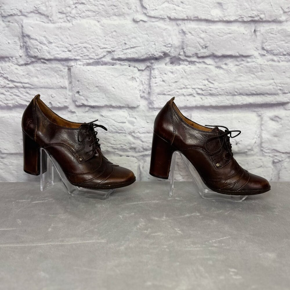 Frye Adrienne Oxford Brown Leather Lace-Up Heels